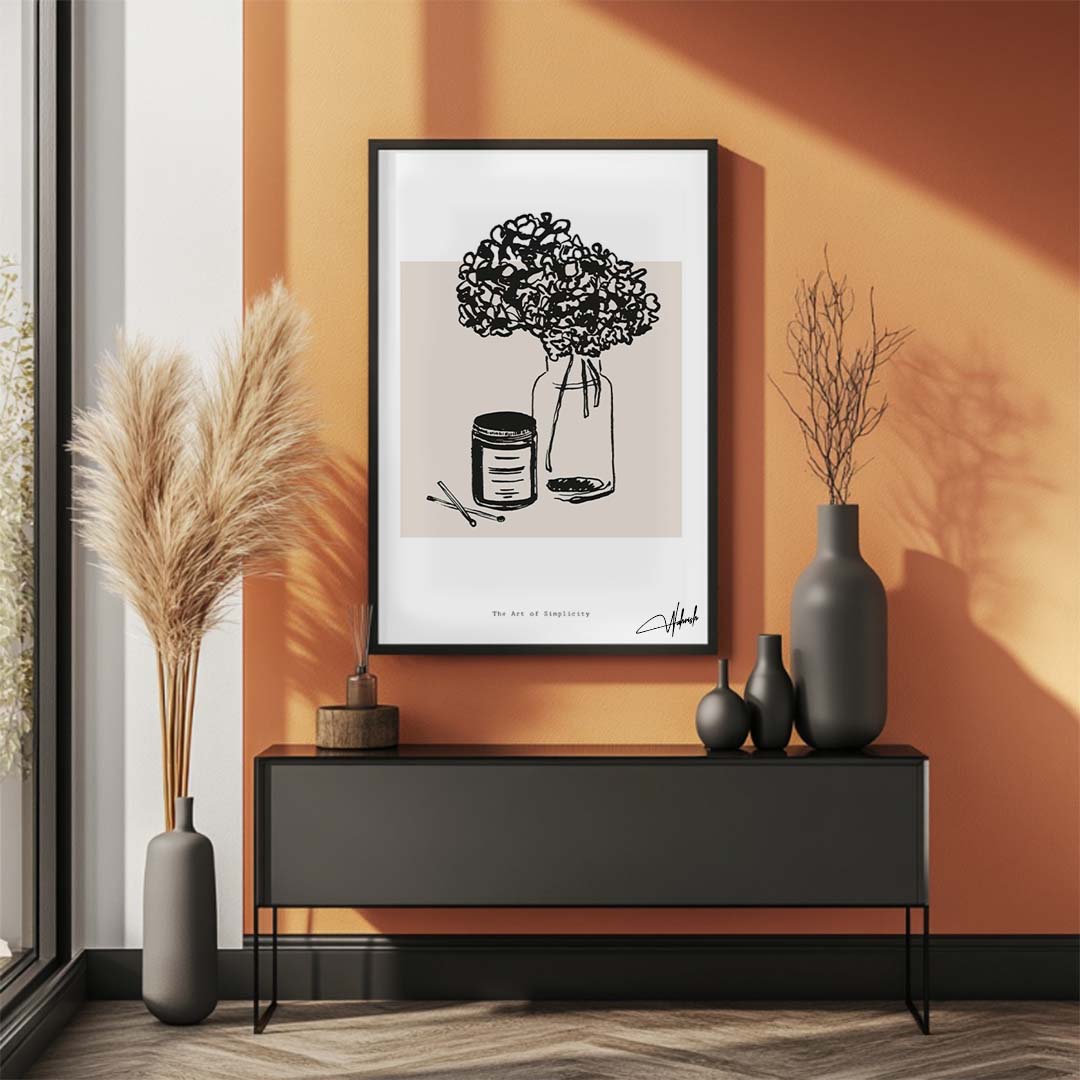 Whispers in Ink: Black & White Floral Line Art Print